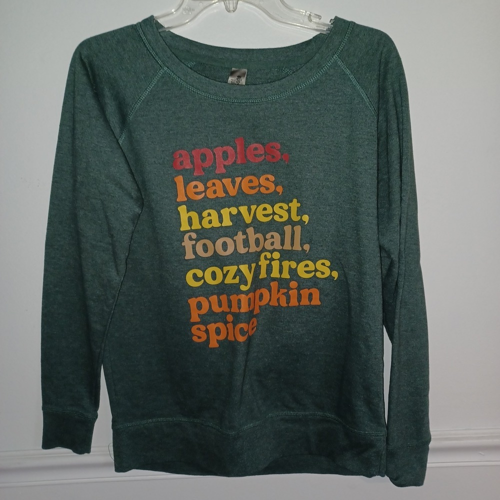Instant Message Womens Long Sleeve Shirt Sz Med Green Fall Harvest Pumpkin Spice